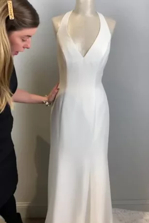 Sheer Back Crepe Wedding Dress With Lace Train 4 Sheer Back Crepe Wedding Dress With Lace Train - Image 4