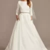 Low Back Mid-Sleeve Crepe And Satin Wedding Dress