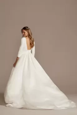 Low Back Mid-Sleeve Crepe And Satin Wedding Dress -Bridal Shop WG4005 SOFTWHITE CORE PROD4 150
