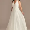 Chiffon Halter Plunge Beaded Waist Wedding Dress