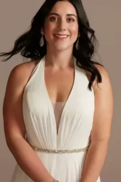 Chiffon Halter Plunge Beaded Waist Wedding Dress -Bridal Shop WG4014 SOFTWHITE DBSTU PROD12 V2 189