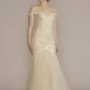 Off The Shoulder Floral Mermaid Wedding Gown