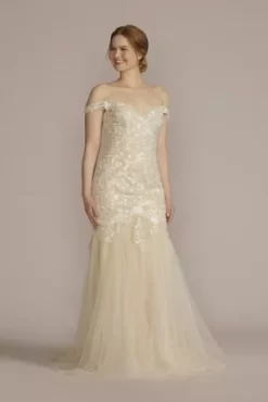 Off The Shoulder Floral Mermaid Wedding Gown