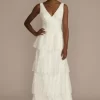 V-Neck Tiered Lace Tank Wedding Dress