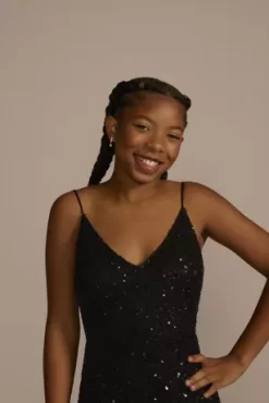 Allover Sequin Floral Embroidered V-Neck Sheath -Bridal Shop WGIN08T BLACK PRM PROD11 042