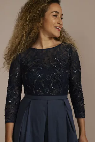 Three Quarter Sleeve Beaded Lace Ball Gown 3 Three Quarter Sleeve Beaded Lace Ball Gown - Image 3